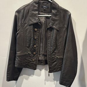 Tribal Brown Faux Leather Jacket for Women